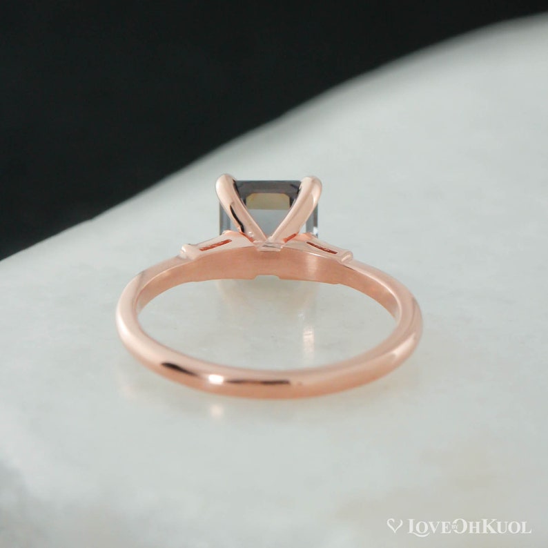 Rose Gold 3 Stone Asscher Cut Grey Spinel Engagement Ring, Spinel Diamond Trilogy Bridal Ring, Unique Engagement Ring, Alternative Wedding image 5