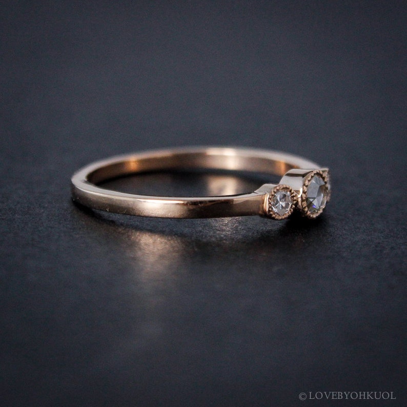 Rose Gold Diamond Ring Rose Cut Diamond Non-Traditional Engagement Rings image 3