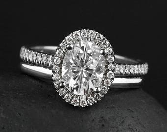 Forever One Moissanite Ring - Engagement Ring - Comfort Fit Wedding Band