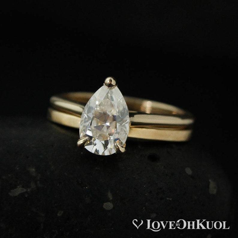 Gold Forever One Moissanite Teardrop Engagement Ring Simple Etsy Canada