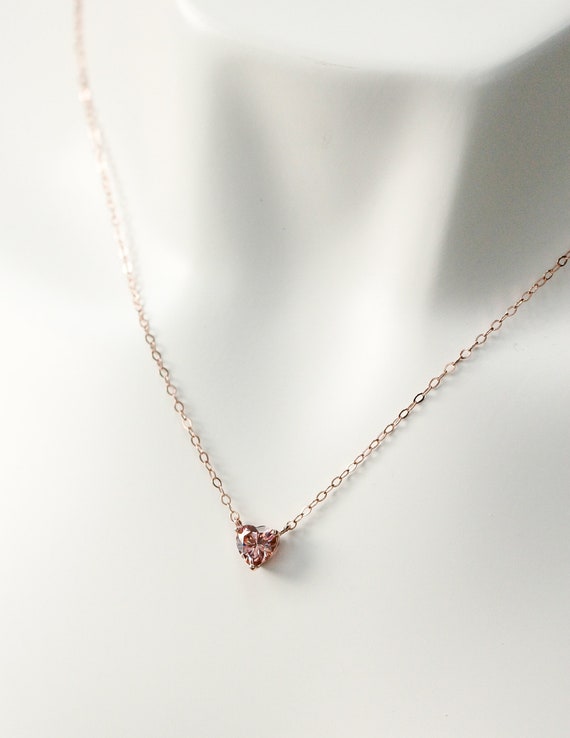 Rose Gold Pink Moissanite Heart Pendant 