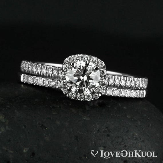 Halo Diamond Engagement Ring Cushion Halo Ring Half Eternity Micro Pave Diamond Band GIA Certified Diamond Round Forever One Etsy Canada