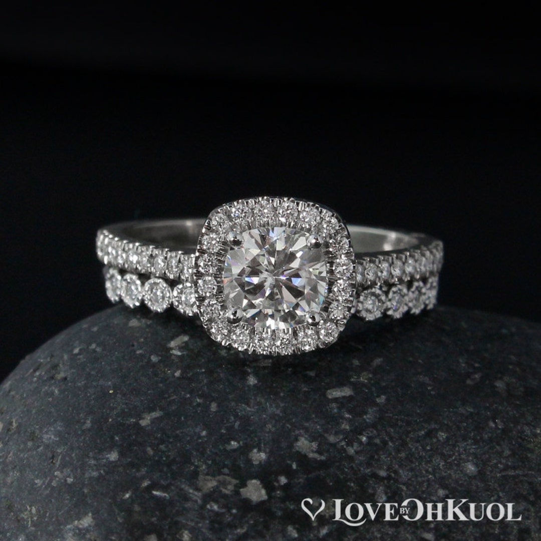 Cushion Cut Engagement Ring Forever One Colorless Moissanite - Etsy