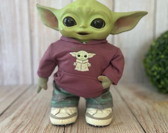 Bluza z kapturem z nadrukiem dla lalki Baby Yoda 11 cali