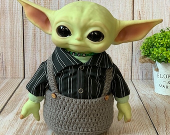 Crocheted Overall for Baby Yoda Doll 11 inch
