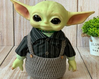 Crocheted Overall for Baby Yoda Doll 11 inch