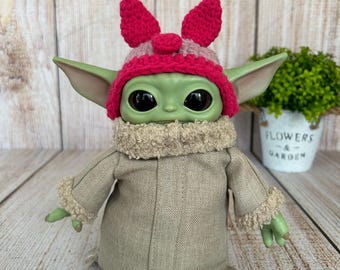 Handvirkad Nasseinspirerad mössa till Baby Yoda-docka (15 cm)