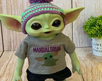 Baby Yoda Doll Hand Knitted Stripped Hat