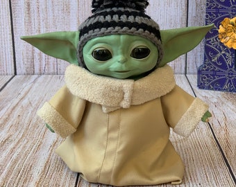 Hand Knitted Winter Hat for Baby Yoda Doll 7,2”