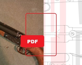 May include: A close-up of a vintage shotgun with a wooden stock and a black metal barrel. The shotgun is lying on a gray surface. The word "PDF" is written in red on a white rectangle.
