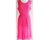 ORIGINAL 1970 39 s Vintage, Pink Chiffon Swing Dress, Rockabilly, Lindy Hop Dress, Audrey Hepburn Style Dress, Tea Dress, Skater Dress