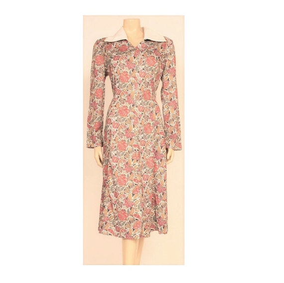 ORIGINAL 70's Dress, Vintage Long Sleeved Pink and