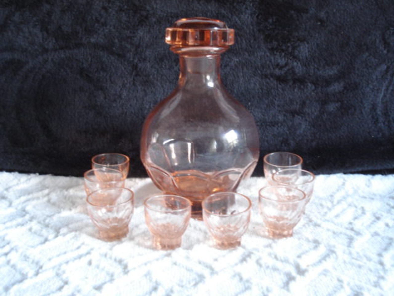 1930s Pink Depression Glass Decanter & 12 Shot Glasses Etsy
