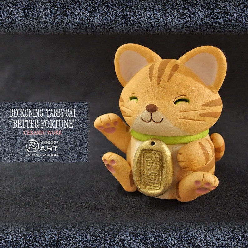 Ceramic Beckoning Tabby Cat Better Fortune Etsy