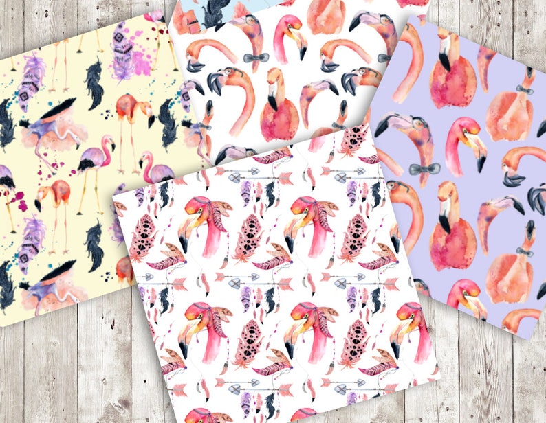 Digital paper Seamless pattern Flamingo clipart watercolor clipart Summer tropical clipart Flamingo digital paper Pink paper pack Boho paper
