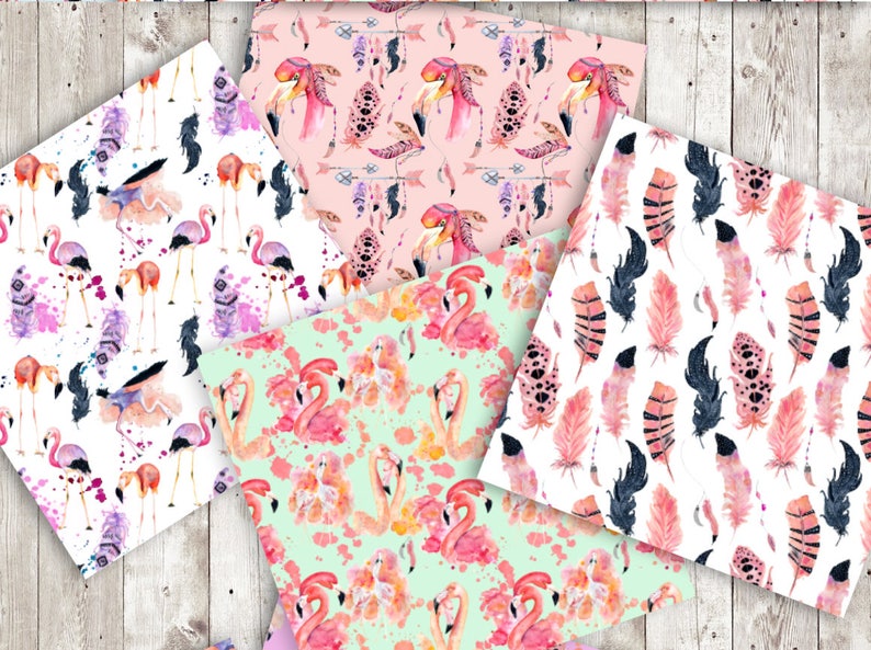 Digital paper Seamless pattern Flamingo clipart watercolor clipart Summer tropical clipart Flamingo digital paper Pink paper pack Boho paper