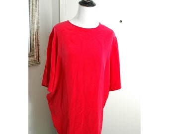 Vintage 90s 1990s Silk Shirt Top Short Sleeve Career Red