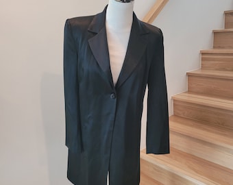 Vintage 90s Y2K Laundry Shelli Segal Black Trench Tuxedo Jacket Coat Black  4 S