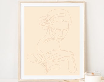 Beige Boho Woman Art Print Digital Download Woman Line Art Minimalist Line Drawings Soft Feminine Wall Art Abstract Prints Home Decor