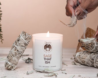 Amber & Lavender Sage Scented Soy Candle Gift for Energy Cleansing and Protection, Herbal Intention Candle, Candle to Promote Stress Relief