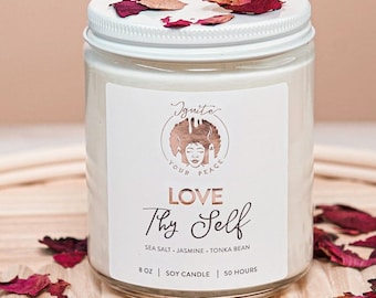 Valentine’s & Galentine’s Self-Care Gift | Love Thy Self Care Gift for Her – Sea Salt Jasmine Scented Soy Candle