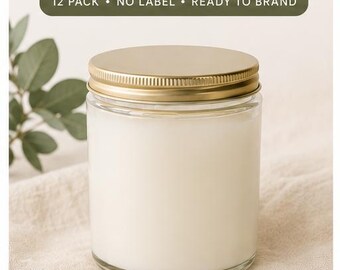 12 Pack 9 oz Soy Candles | Wholesale Blank Candles | Private Label Ready | No Label Candles | White Label | Gold Lid