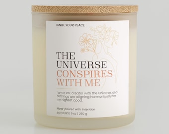 The Universe Conspires With Me Candle, 9oz Vegan Soy Aromatherapy Candle for Manifestation, Mindfulness, Self-Care, Stress Relief, Gift
