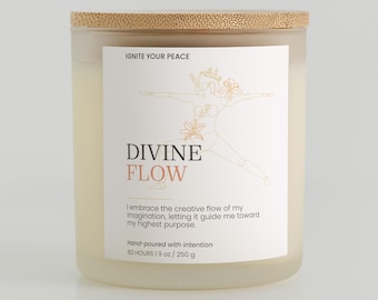 Intention Soy Candle Divine Flow, Creativity & Focus, Vegan 9oz | Inspirational Quote Candle for Self-Care, Meditation, Gift for Artist