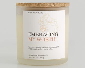 Embracing My Worth Soy Candle: Self-Love & Abundance, 50+ Hour Burn