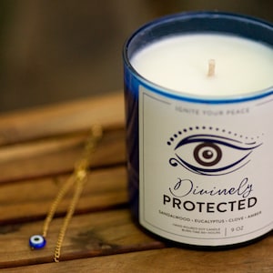 Empath Protection Blue Evil Eye Candle 9 oz Handcrafted Aromatherapy Candle for Positive Energy and Emotional Well-being