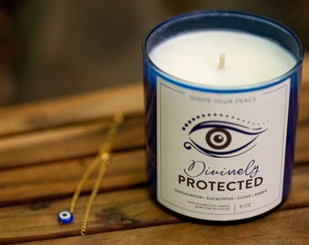 Empath Protection Blue Evil Eye Candle 9 oz Handcrafted Aromatherapy Candle for Positive Energy and Emotional Well-being