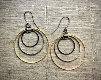 Mixed metal hoop earrings, lightweight hoop earrings, multi-hoop earrings