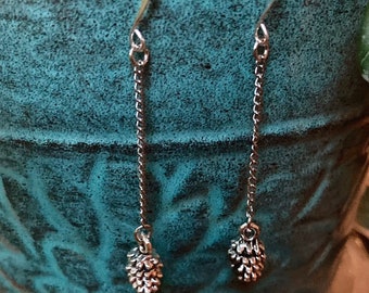 Pinecone earrings, dangle chain earrings, pibe one dangle earrings