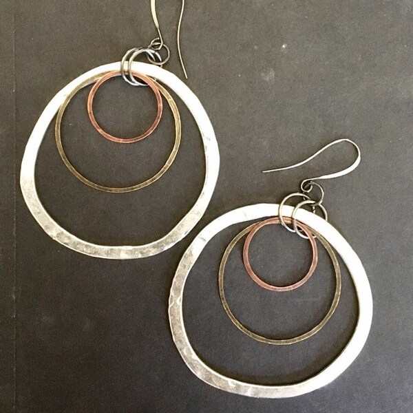 Mixed metal hoop earrings, large hoop earrings, statement earrings