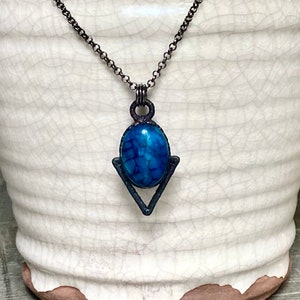 Dragon’s vein agate necklace, electroformed agate necklace, agate and triangle necklace