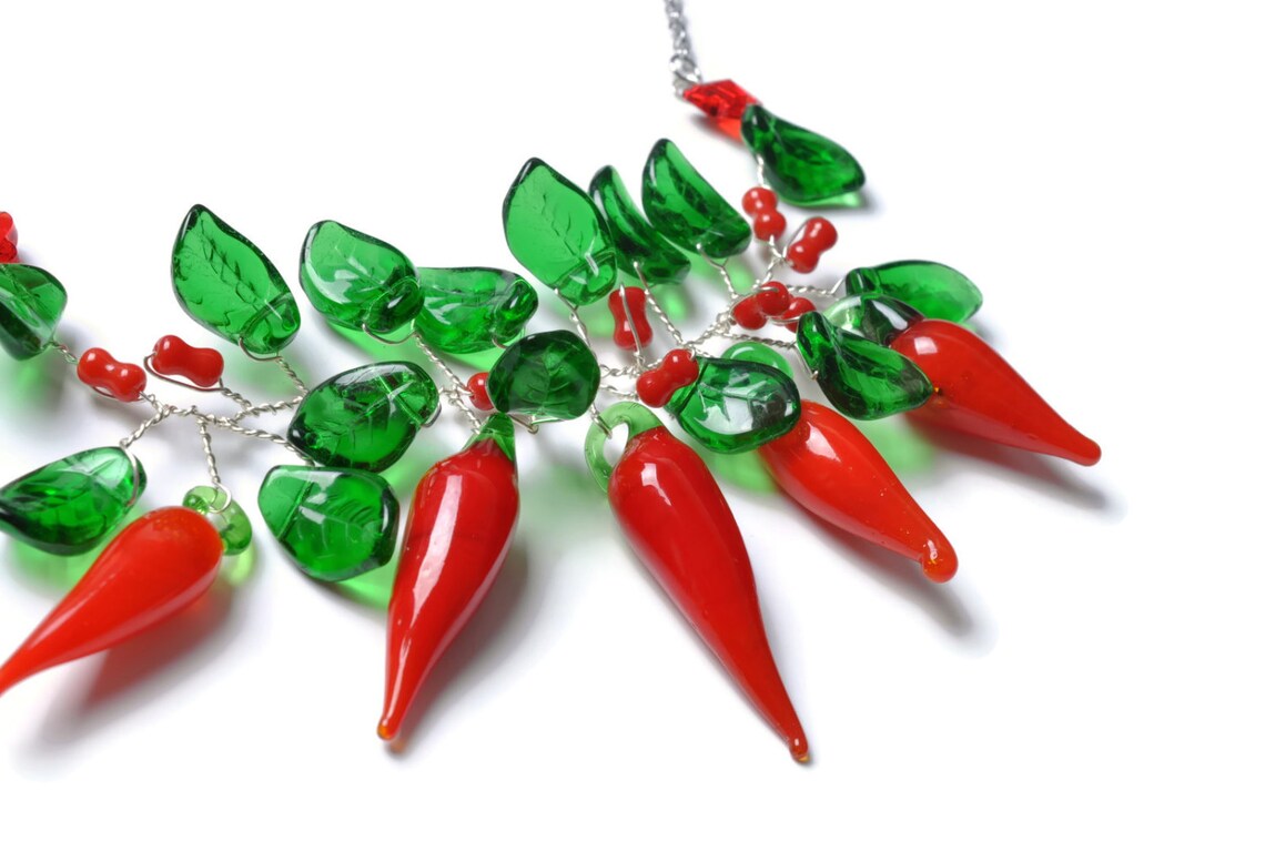 Red chilli Pepper jewelry hot peppers necklace set gift for Etsy