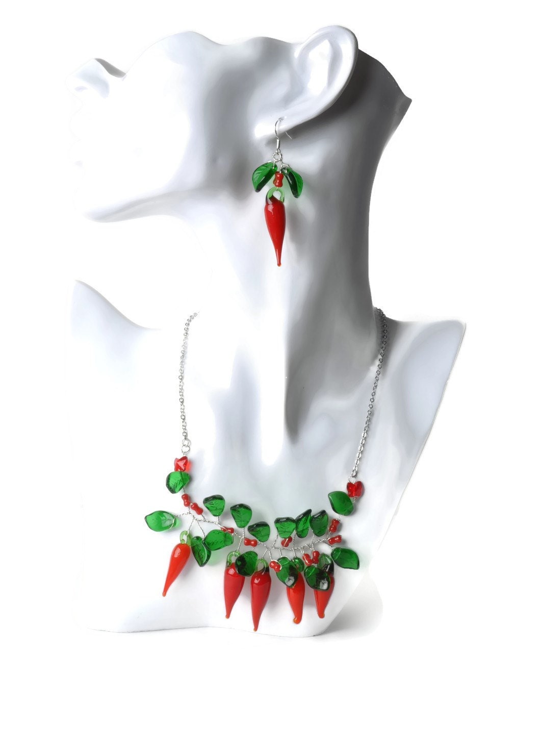 Red chilli Pepper jewelry hot peppers necklace set gift for Etsy