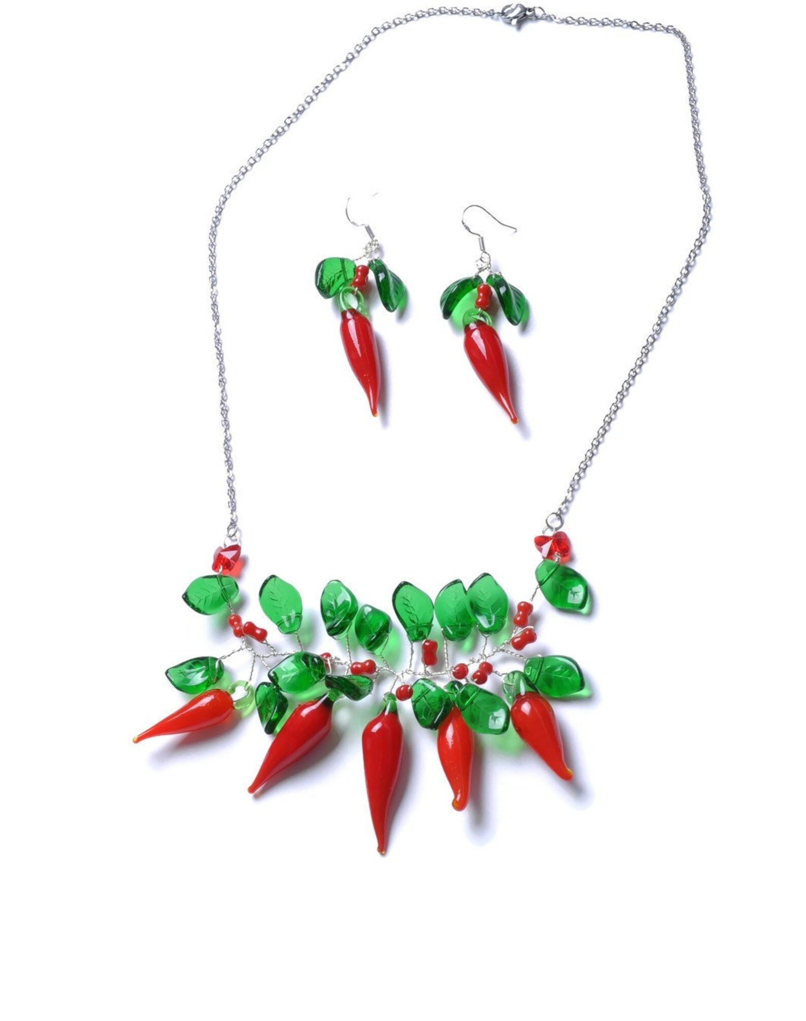 Red chilli Pepper jewelry hot peppers necklace set gift for Etsy