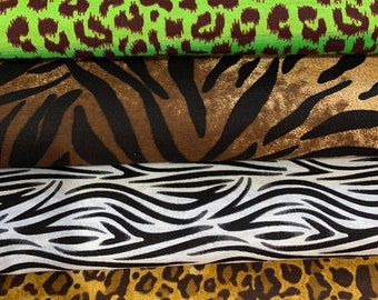 Lote de 4 cuartos de tela con estampado animal, tela con estampado animal para mascarilla, tela Ankara, tela de algodón 100 % algodón, acolchado de cuartos de tela.