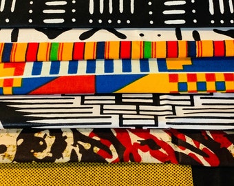 Lote de 6 cuartos de tela africana: tela de barro y estampados de Ankara, acolchado