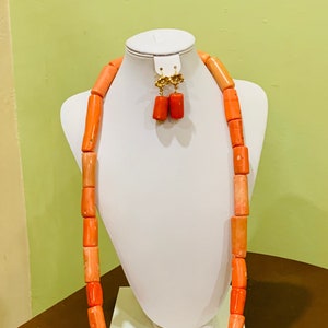 Pink Coral Bead Necklace Set, Mother&#39;s Day Gift, Nigerian Wedding Bead, Traditional Wedding Necklace Set, African Wedding Beads Jewelry Set