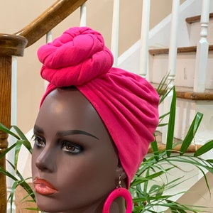 Pre-tied Turban, Women Pre-tied Headwraps, Pre-tied Stretch Headwrap, Chemo Cap, Alopecia Cap, Ready-to wear Gold Headwrap, Turban with bun