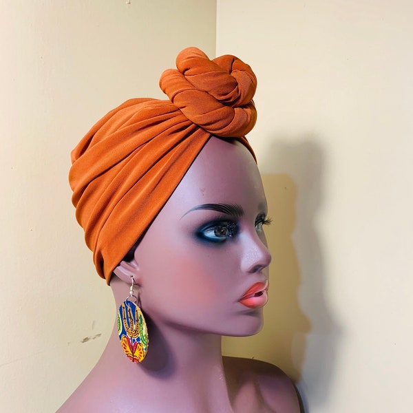 Pre-tied Turban, Women Pre-tied Headwraps, Pre-tied Stretch Headwrap, Chemo Cap, Alopecia Cap, Ready-to wear Boho Headwrap, Knotted Turban