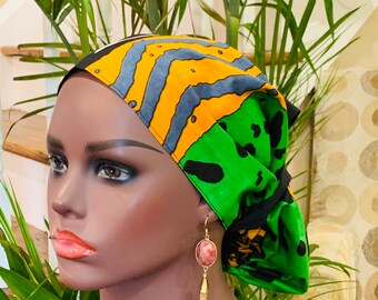 Satin Lined Ankara Scrub Hat: African Print Cotton Surgical Cap