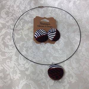 African Fabric Wire Choker Necklace, Kente Print Button Necklace, Ankara Button Necklace, Ankara Button Necklace and Earrings Set
