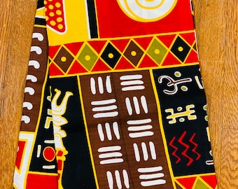 Tela estampada africana: diseño de máscara Kente, pañuelo para la cabeza 100 % algodón