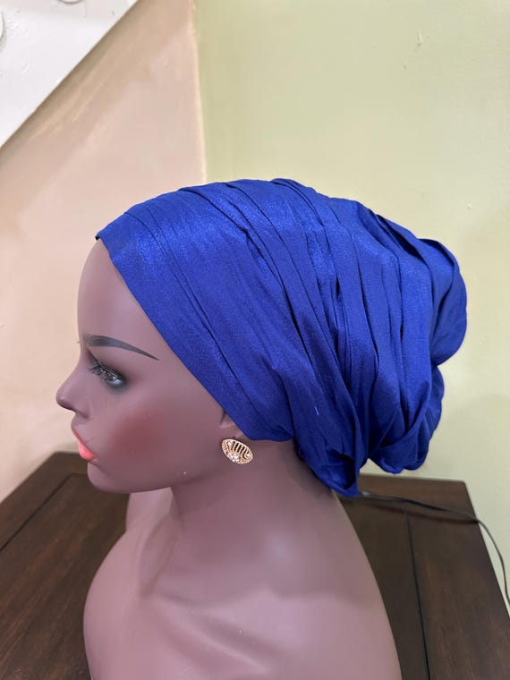 Pretied Pleated fully lined Turban: Silky Satin Head Wrap with Ties