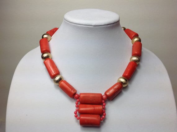 Elegant Pink Coral Bead Necklace Set, Mother's Day Gift, Nigerian Wedding Bead, Coral bead Necklace Set, African Wedding Beads Jewelry Set