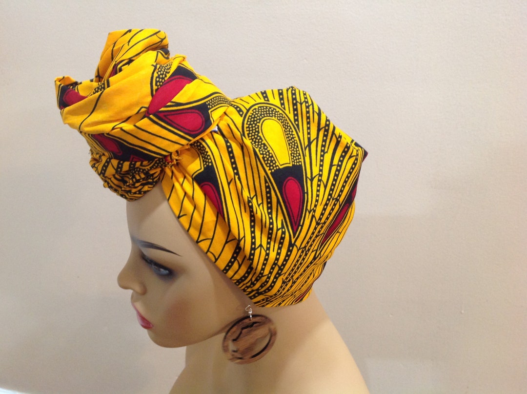 African Fabric Headwrap, African Head Wrap, Fabric Dangle Earrings