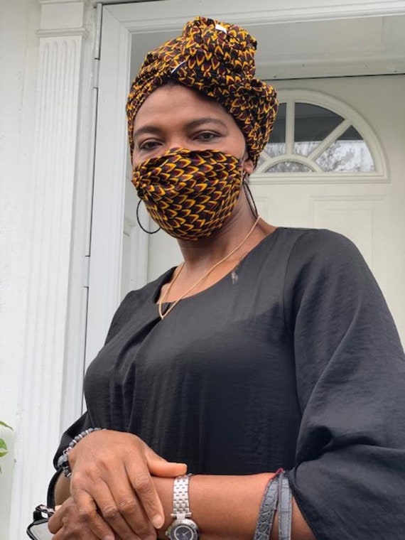 Fabric Mask and Head Wrap Set, Fabric Face Mask, African Fabric Mark, Washable and Reusable Mask, Dust Mask, Cloth Mask, Cotton Fabric Mask